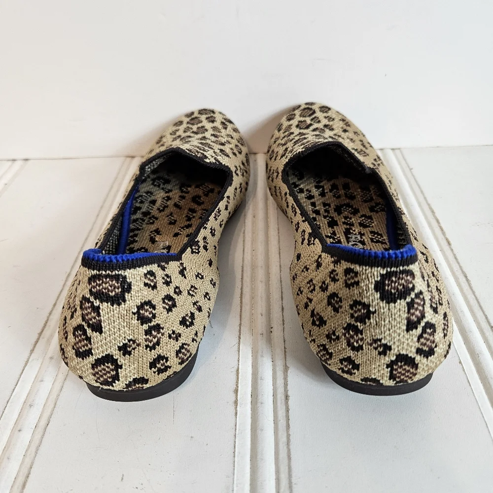 Rothy's The Loafer Size 6 Spotted Leopard Knit Washable Slip On Flats Tan Black